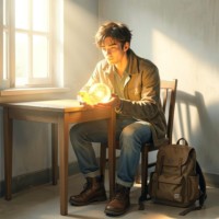Путешествие героя, этап "Возвращение с эликсиром" — фигура в светлой комнате держит в ладонях светящийся предмет